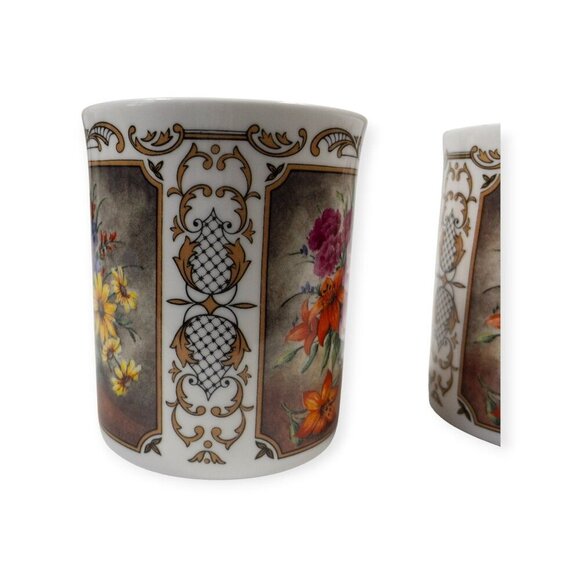 Royal Worcester Porcelain Floral Bouquet Scroll Coffee/Tea Mugs Set Of 2 Fine Bo - Picture 13 of 15